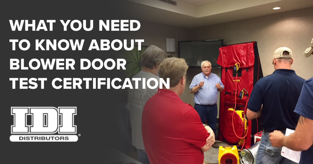  IDI poster with people gathered in a room discussing blower door testing