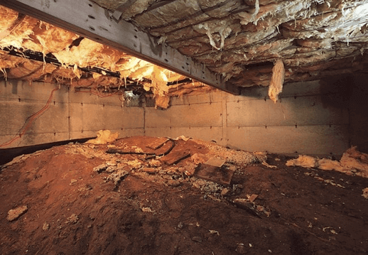 Old, dirty crawl space