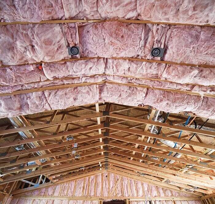 insulation covering half of wood frame ceiling