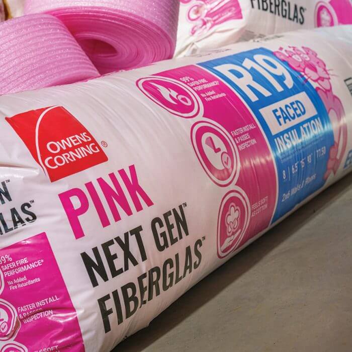 close up of roll of Owens Corning® PINK Next Gen™ Fiberglas™ Insulation