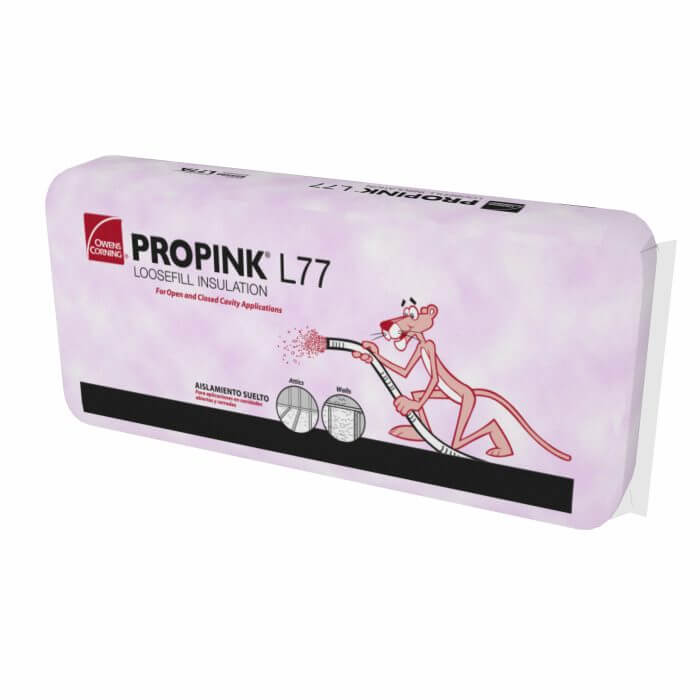 A package of ProPink L77 Loosefill Insulation by Owens Corning.