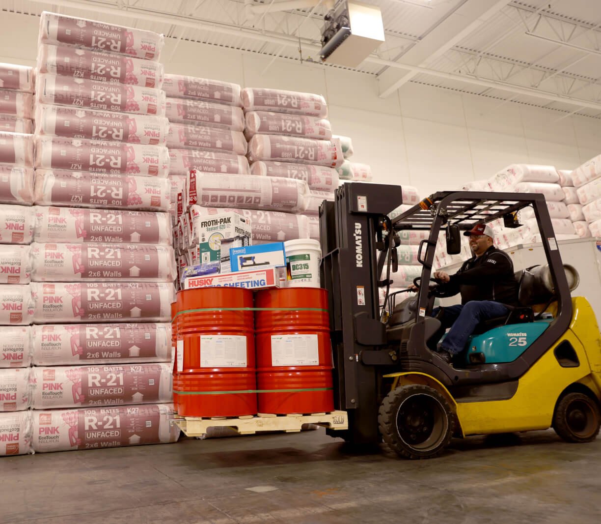 Forklift carrying materials