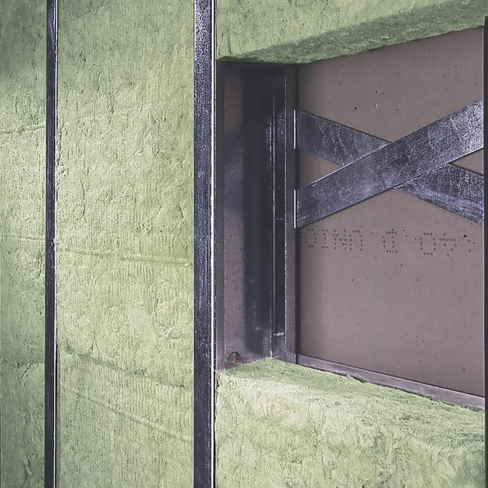 wall of installed Rockwool AFB stone wool insulation