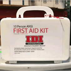 White first aid kit with IDI logo