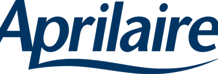 Aprilaire logo in blue with an underline