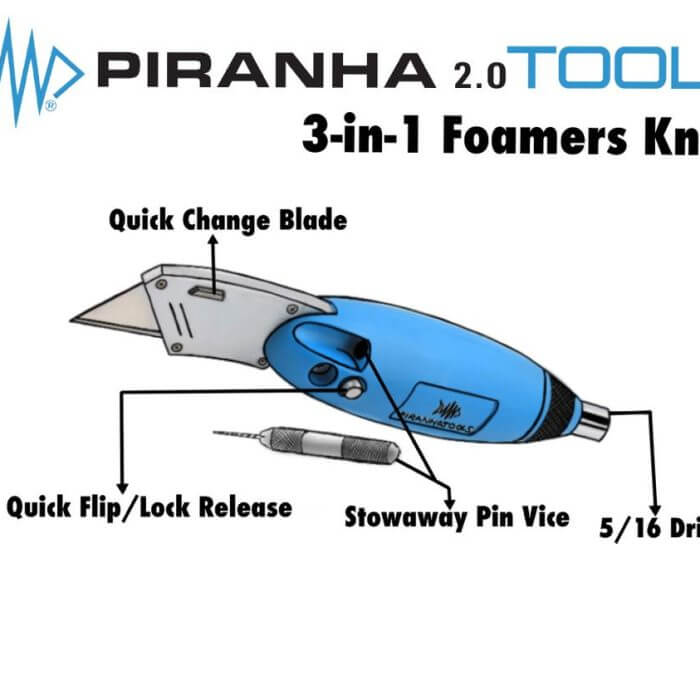 drawn diagram of Piranha 3 in 1 knife attachments, open