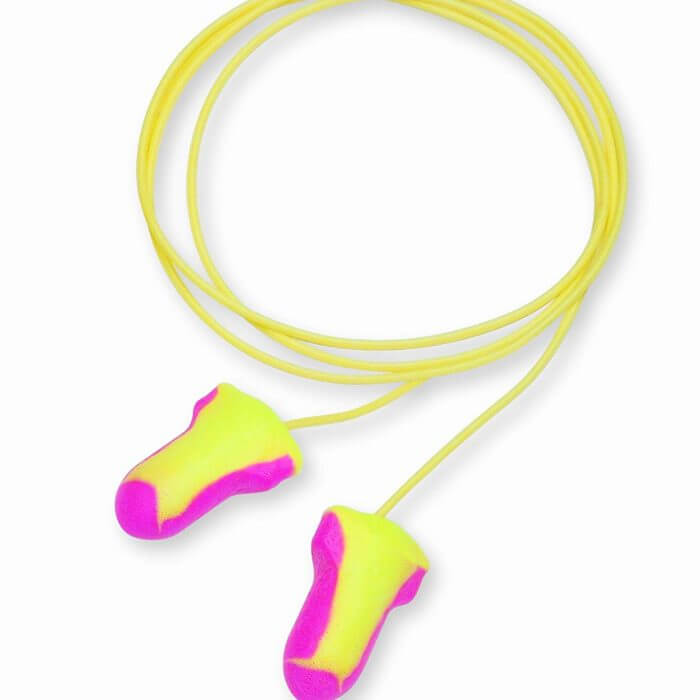 Yellow and pink neon colored ear plugs