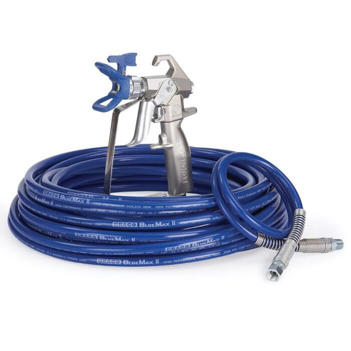 A blue Graco insulation gun and hose.