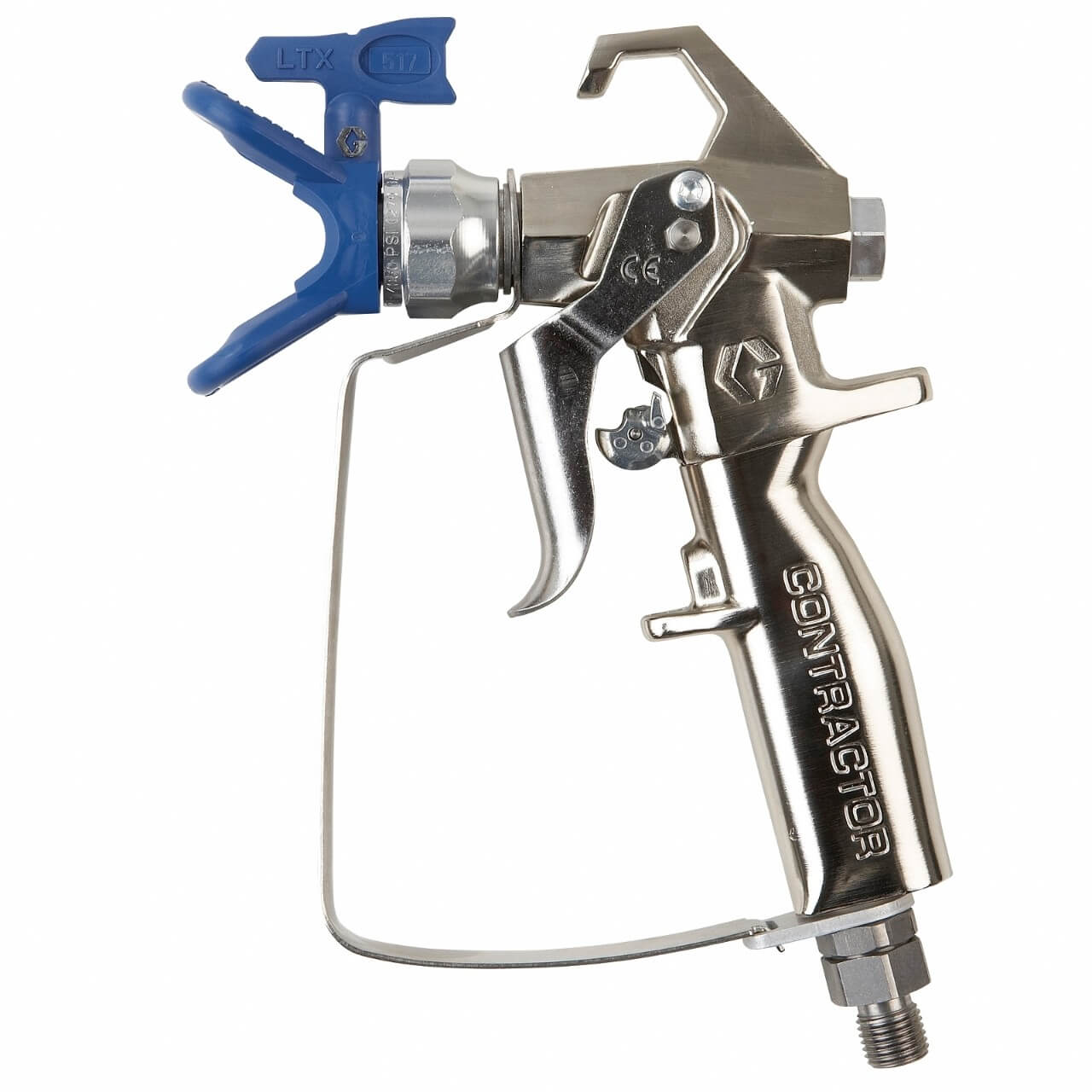 One silver spray foam spray gun with blue nozzle