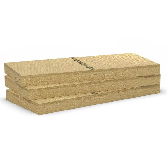 3 boards of Rockwell Cavityrock wool insulation stacked on top of one another.