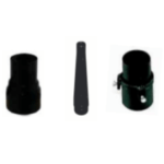Three differently shaped black plastic nozzles for spray foam insulation