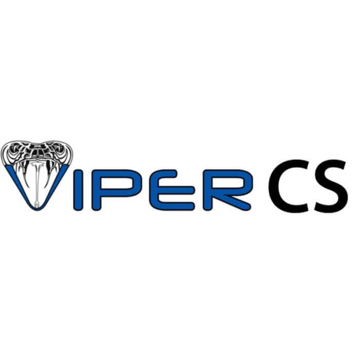 Logo reads Viper CS. The "V" in Viper is the head of a viper snake while the text is blue and black.