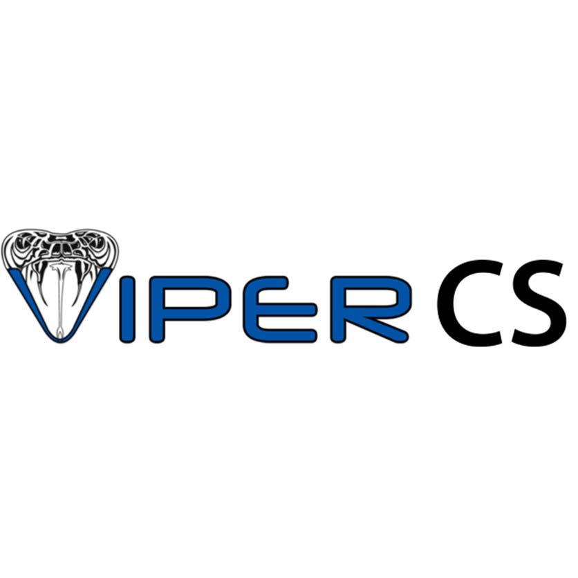 Logo reads Viper CS. The "V" in Viper is the head of a viper snake while the text is blue and black.