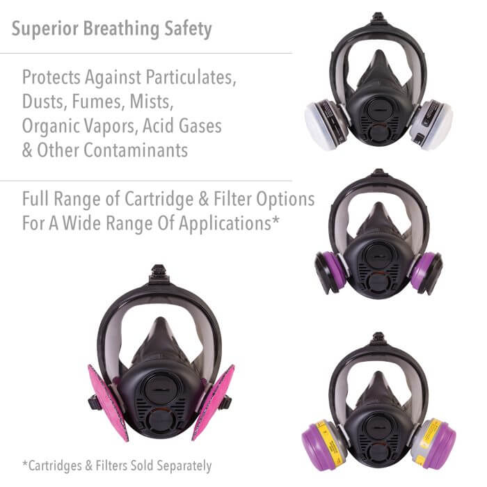 4 full face masks each with different cartridges