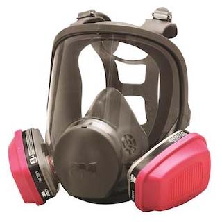 black and red facepiece respirator