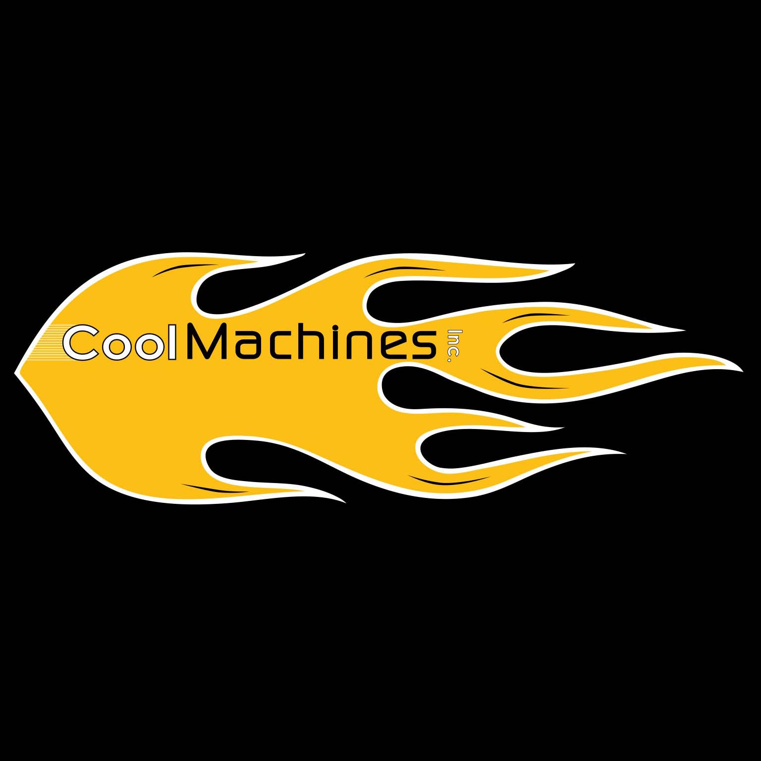 CoolMachines logo with yellow flames and black and white font