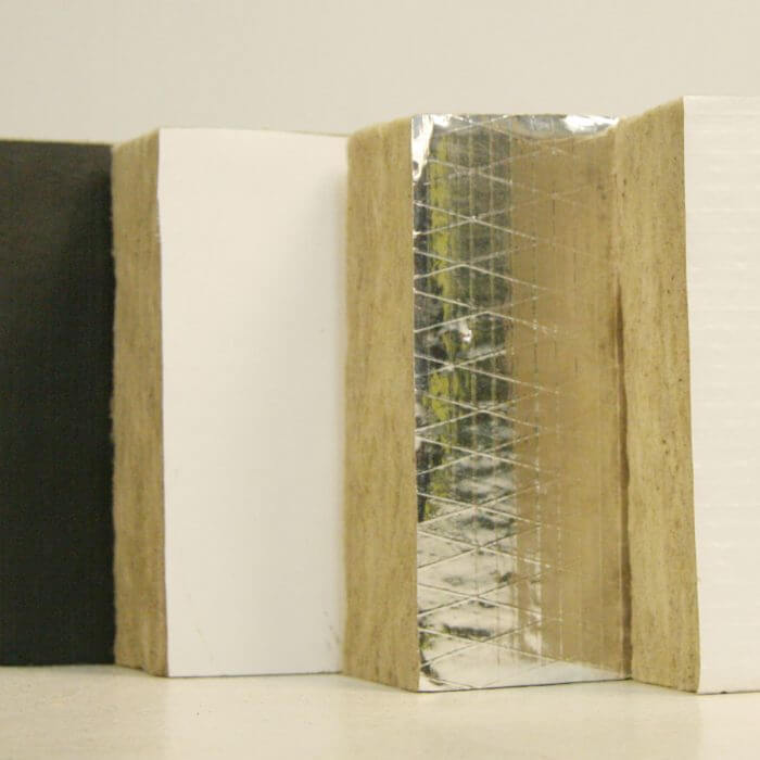 Four pieces of thermafiber versaboard in foil, plain and black mat