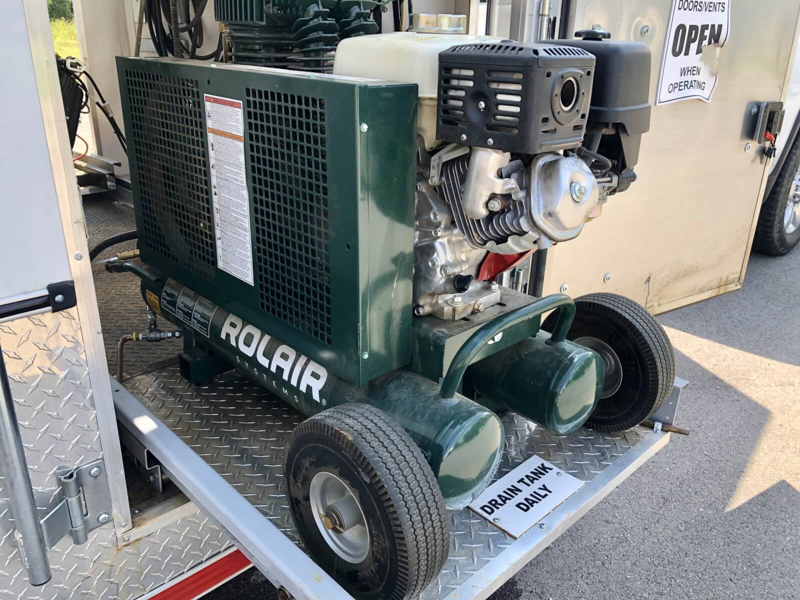 Used Rolair Systems engine inside trailer